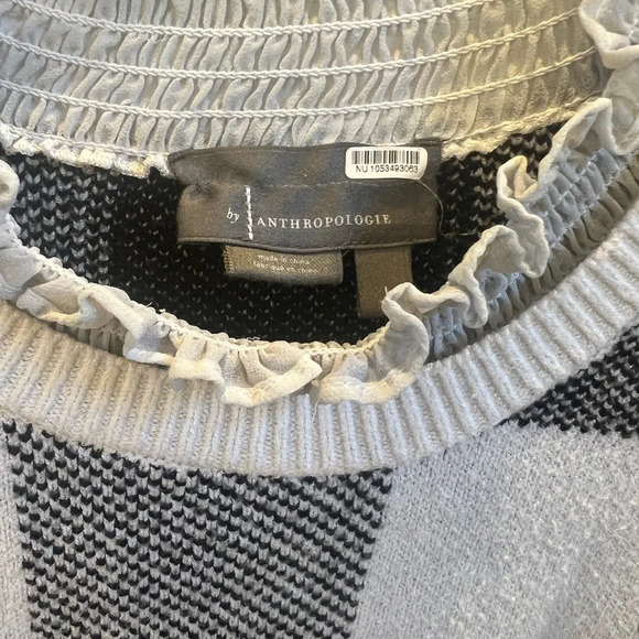 Anthropologie ruffle collar pullover sweater large black white plaid check - Picture 6 of 15